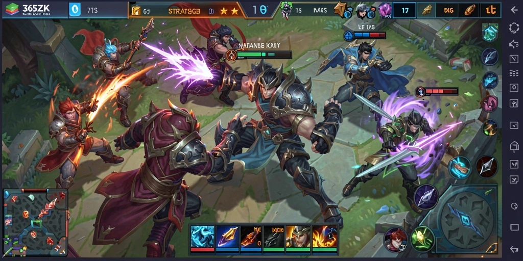 Screenshot utama 365ZK menampilkan aksi seru dalam pertarungan MOBA.