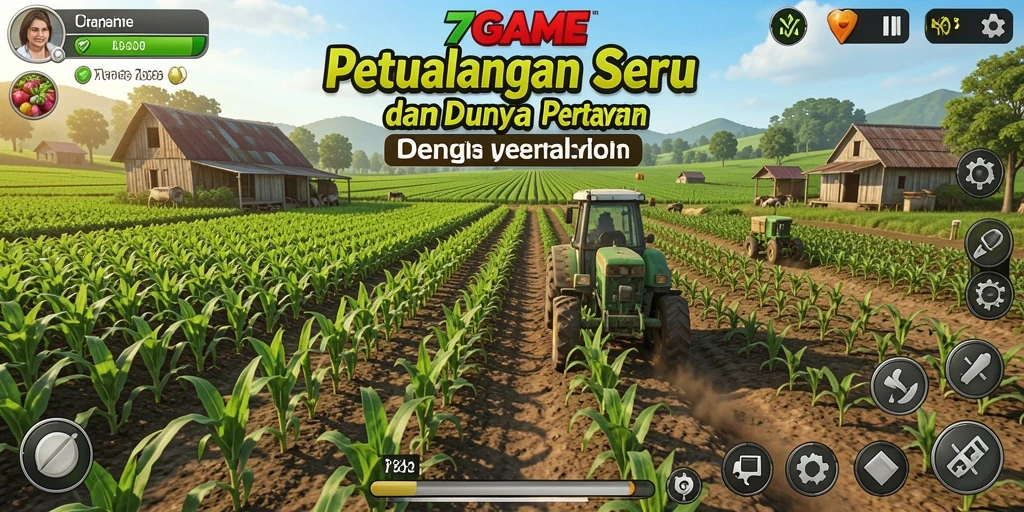 Tampilan screenshot utama 7GAME yang menampilkan aktivitas pertanian yang seru.