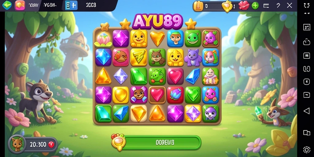 Gameplay AYU89 yang menantang dengan warna-warni cerah.
