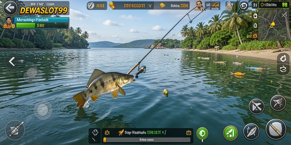 Screenshot gameplay DEWASLOT99 yang menarik dengan aktivitas memancing.