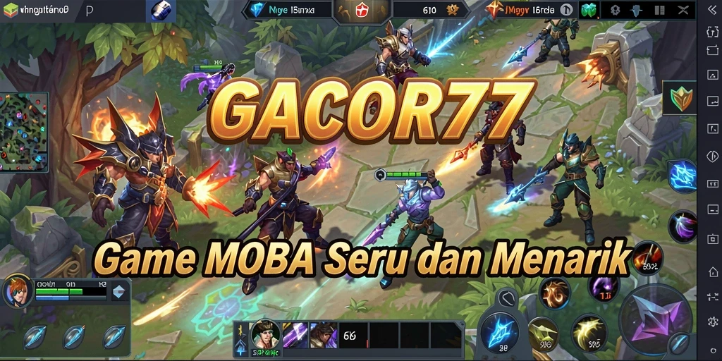 Tangkapan layar game GACOR77 menampilkan pertempuran epik MOBA.