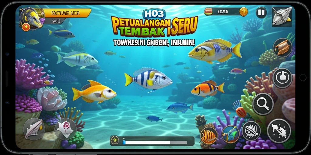 Screenshot gameplay H03 yang menampilkan aksi menembak ikan.