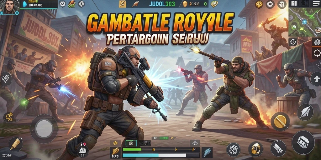 Tangkapan layar utama JUDOL303 menampilkan pertempuran seru dalam permainan Battle Royale.