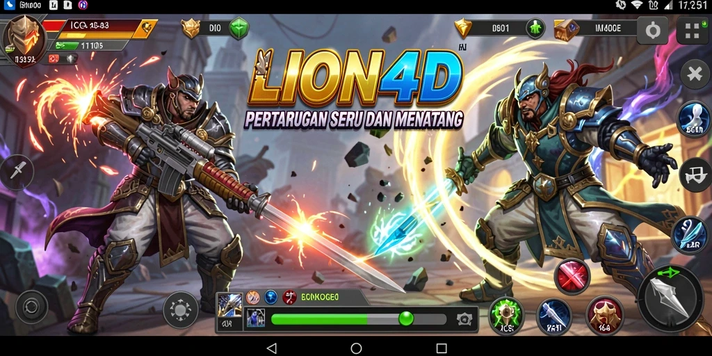 Tampilan screenshot LION4D saat karakter bertarung di arena.