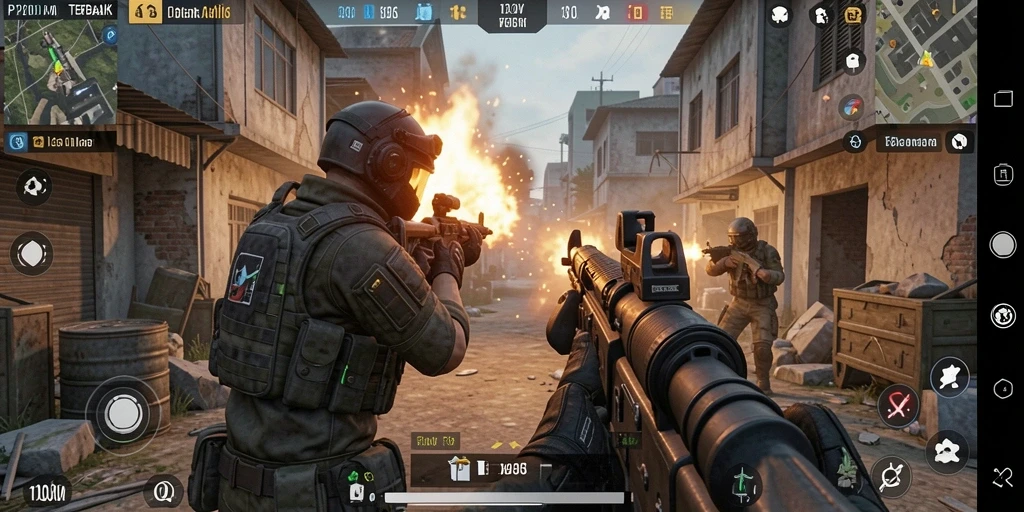 Screenshot gameplay <strong>P200M</strong> menunjukkan aksi tembak-menembak yang mendebarkan.