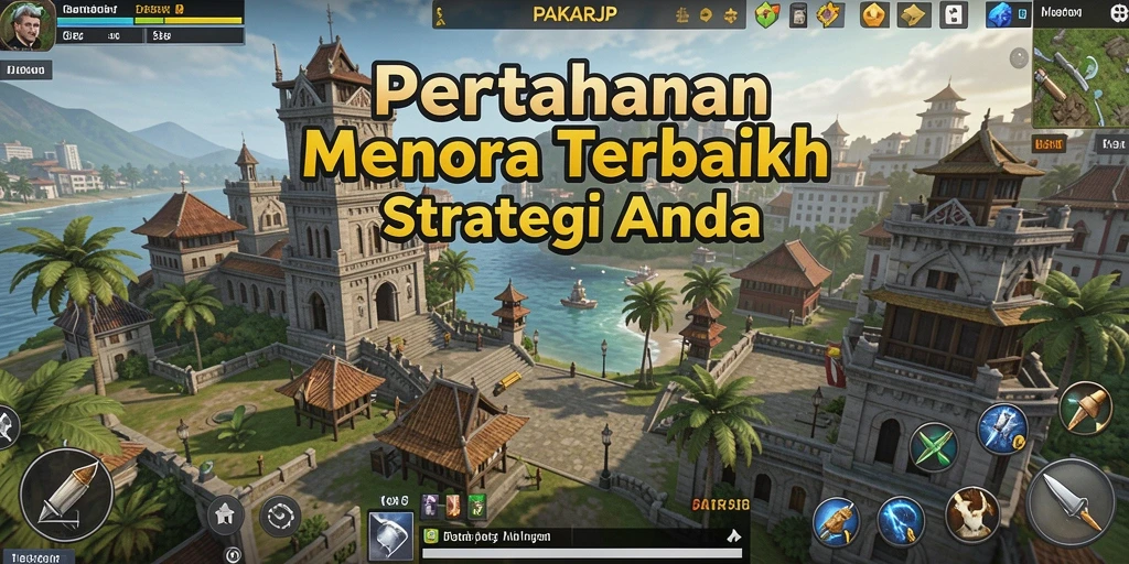 Tampilan seru gameplay Tower Defense PAKARJP dengan menara strategis.