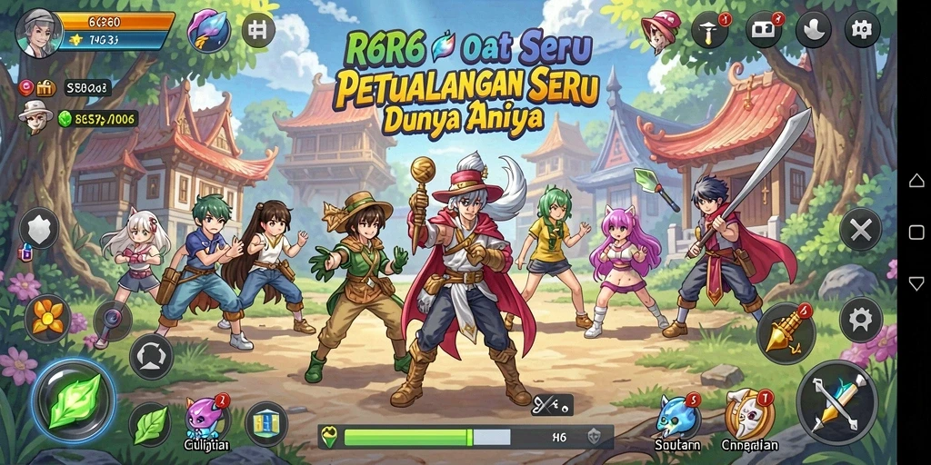 Screenshot utama R6R6 menampilkan aksi seru karakter Anime.