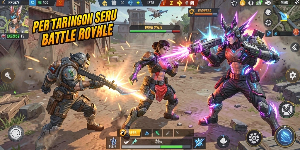 Tangkapan layar dari gameplay seru RP6677 dalam pertarungan Battle Royale.