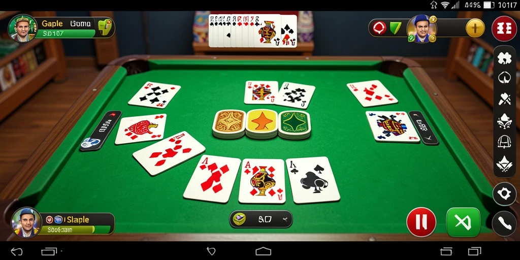 Screenshot gameplay SD107 menampilkan suasana permainan Gaple yang seru.