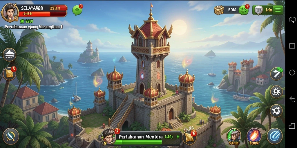 Tangkapan layar menunjukkan gameplay menara pertahanan yang mendebarkan.