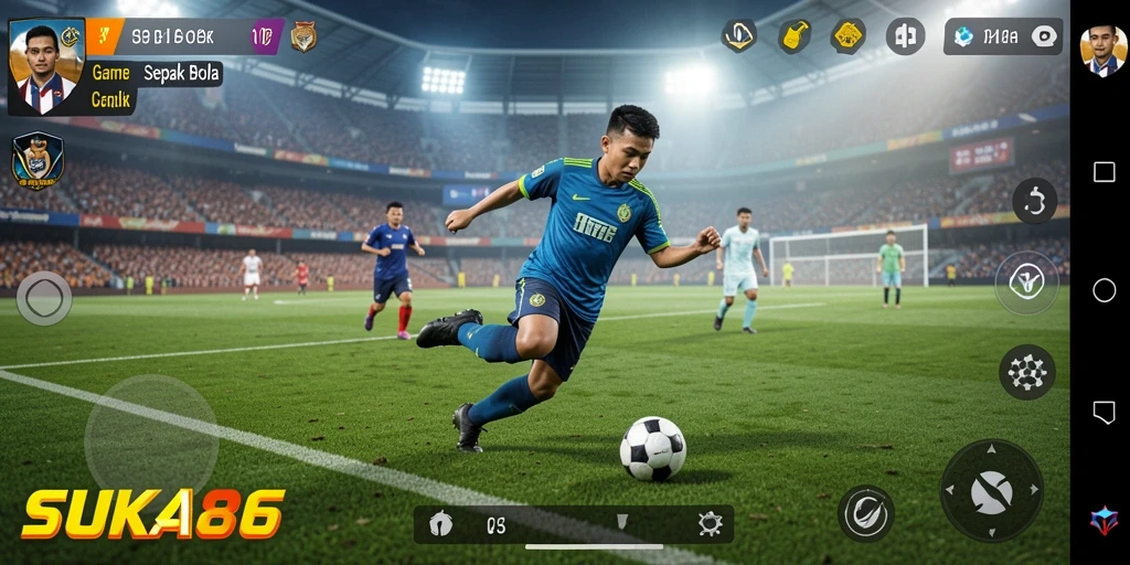 Screenshot gameplay SUKA86 menampilkan aksi menegangkan di lapangan sepak bola.