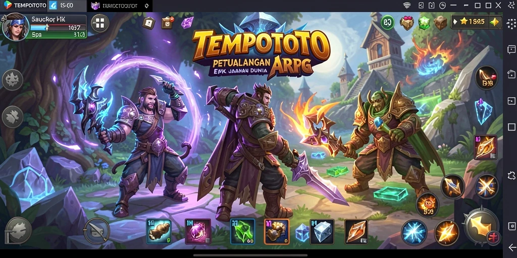 Tangkapan layar gameplay TEMPOTOTO yang menampilkan pertarungan seru.