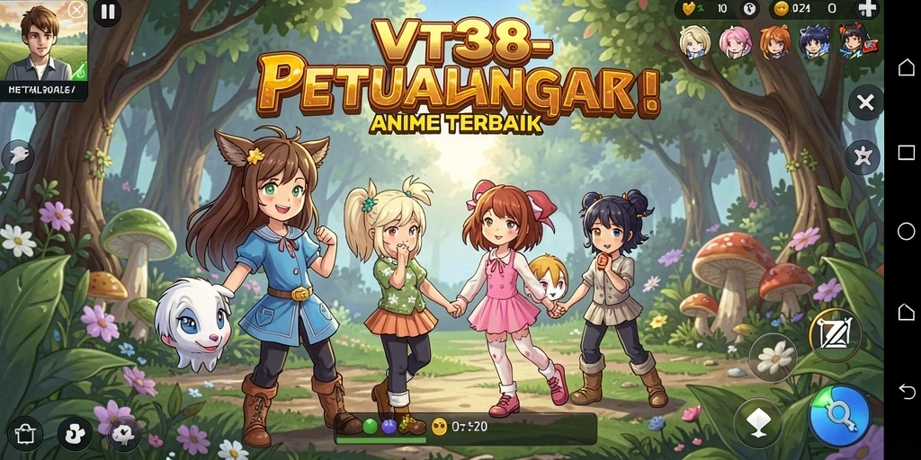 Screenshot gameplay VT38 menunjukkan karakter anime yang beraksi dinamis.